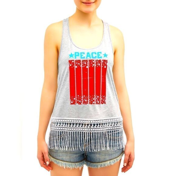 Celebrate Patriotic Juniors Tank Top w/Fringe on the Bottom (Size: Medium) - Picture 4 of 12